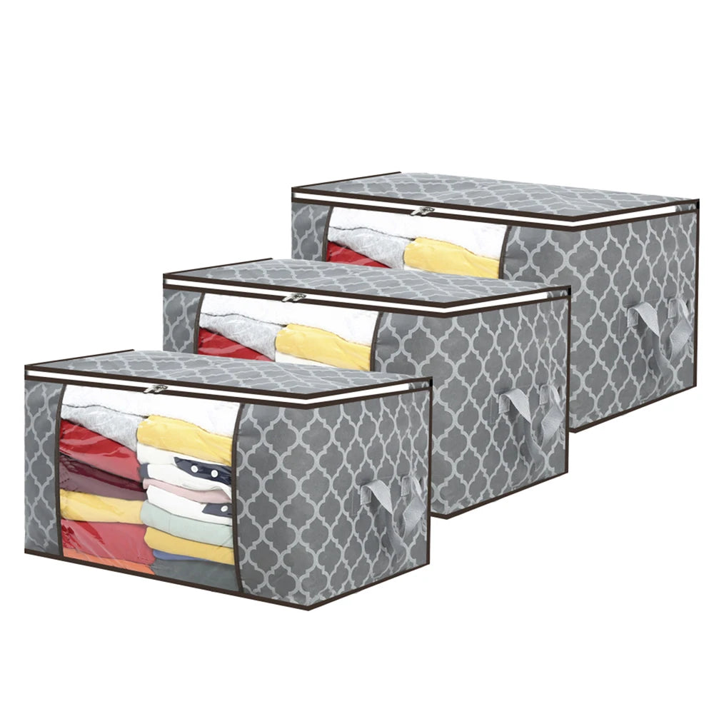 400154 Space Saving Foldable Clothes & Blanket Comforter Storage Bag with Reinforced Handle Non Woven Fabric Living Room Use