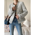 2023 New Fashion Grey Melange Tweed Blazer Top for Women Elegan Young Ladies' Breathable Jackets
