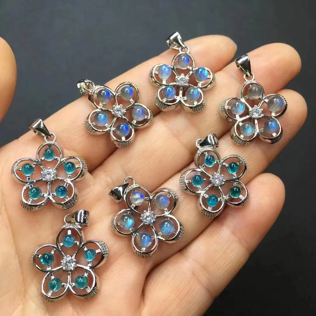 Blue Apatite Pendant Natural Crystal Round Bead Style Different Shape Labradorite Pendant for Decoration