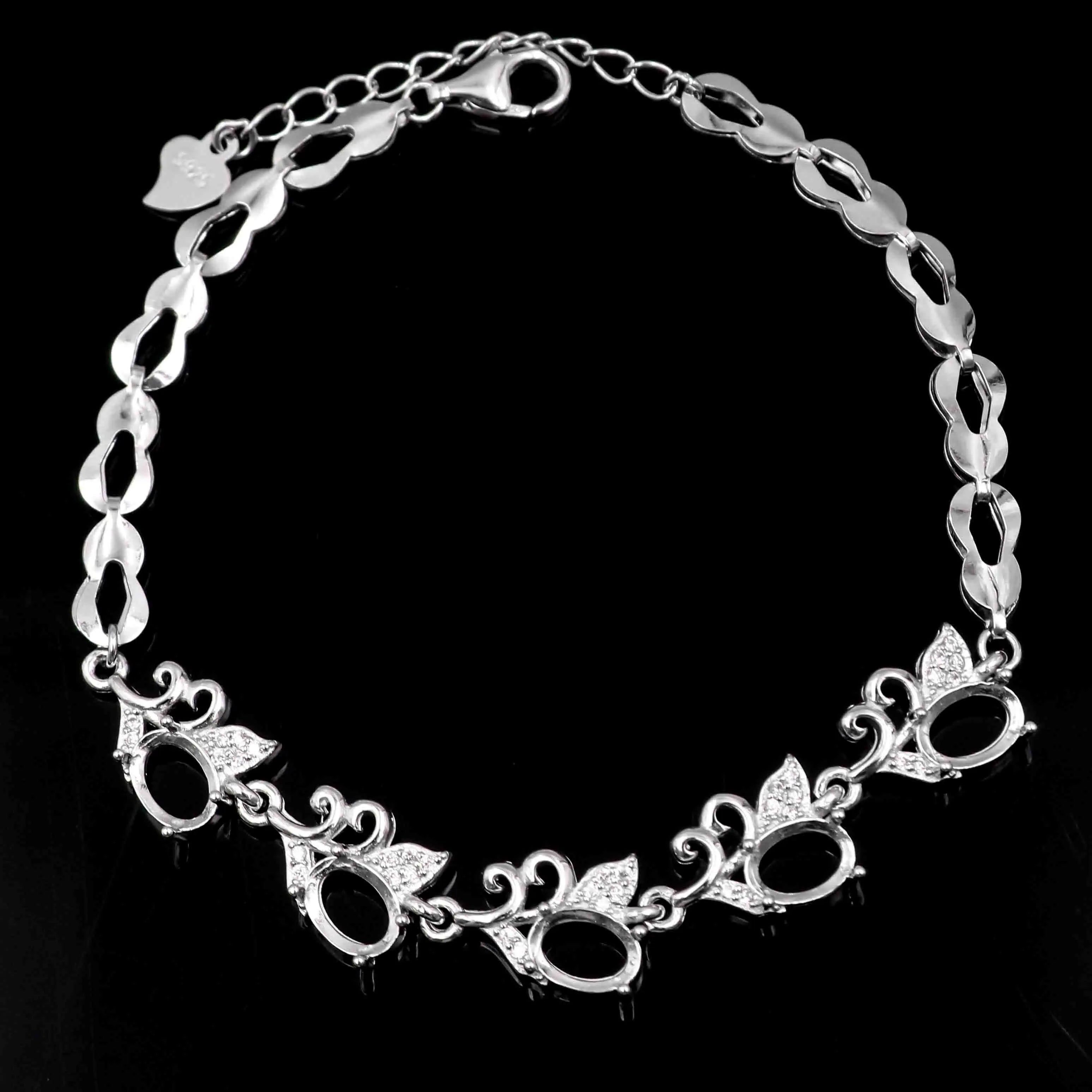 Sterling Silver 5*7mm Semi Mount Bracelet Empty Support Blank Claw Setting S925 Mountain Base Holder Without Stone for Inlay DIY