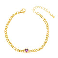 18K Gold Plated Women's Fashion Bracelet With Colorful Cubic Zirconia Trendy Christian Heart Thin Cuban Chain and Bangles