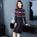 Huachao New Apparel Causal Cultivate Women Sweater Dress O Neck Print Pullover Luxury Knit Women Dress