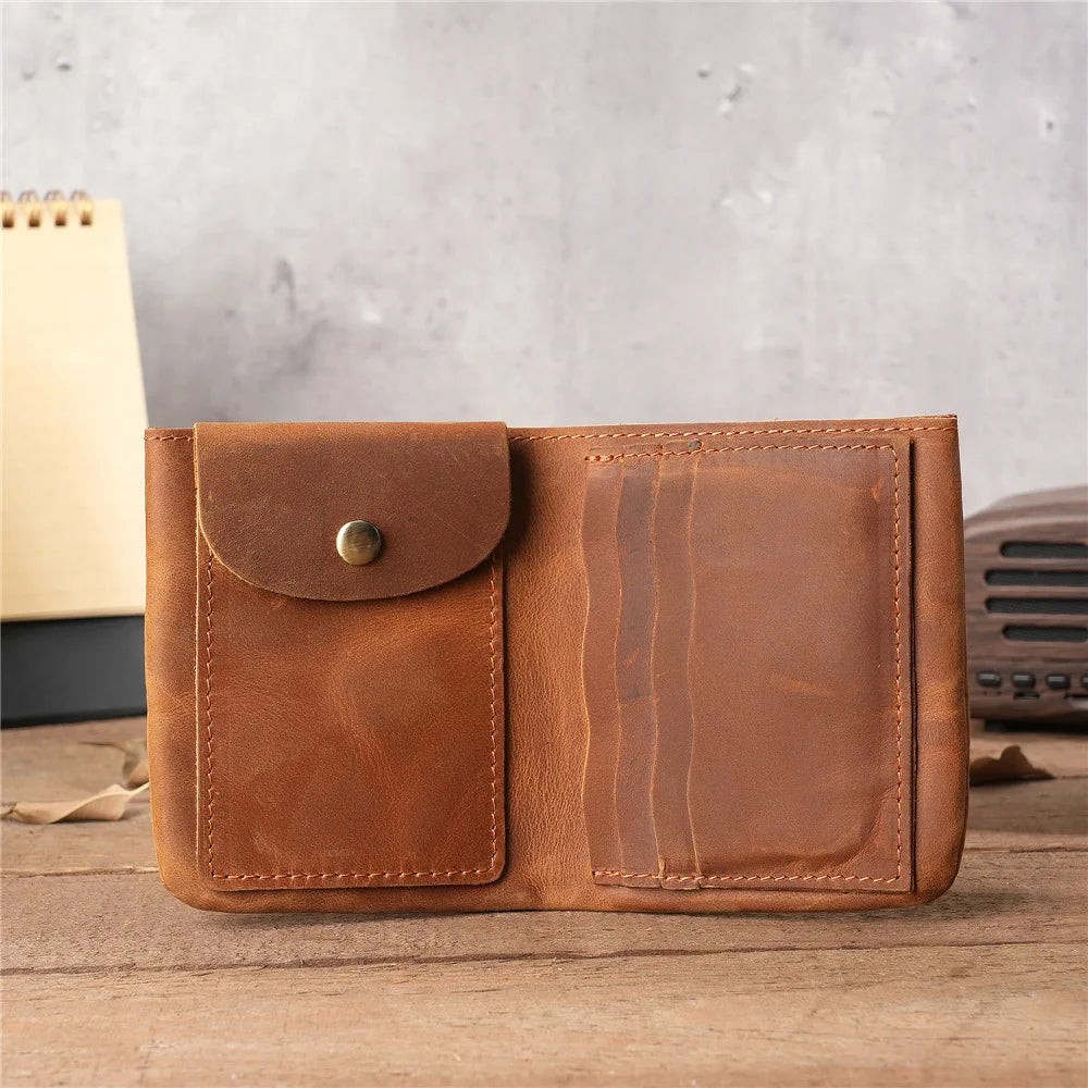 Wholesale Wallet Men Leather Slim Handmade Card Holder Vertical Distressed Crazy Horse Leather Purse