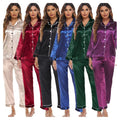 Women Solid Pajamas Sets Two Piece Ladies Satin Polyester Loungewear Sets Spring Long Sleeve Sleepwear