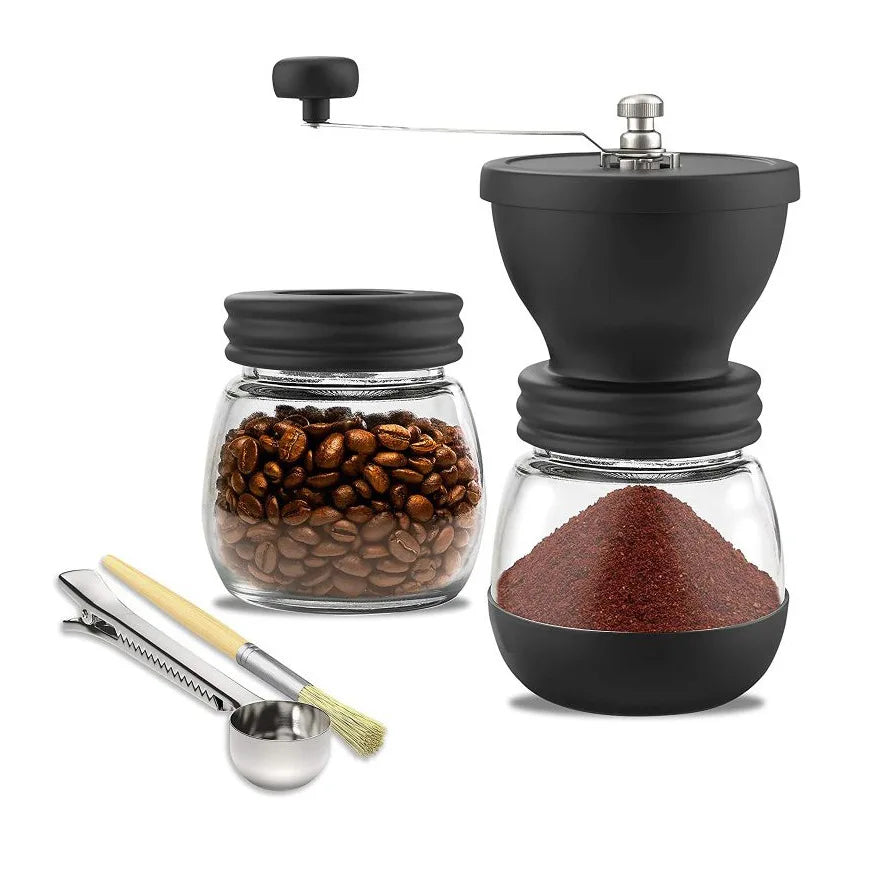 Portable Eco-Friendly Stocked Manual Glass Hand Coffee Grinder with Cleaning Brush