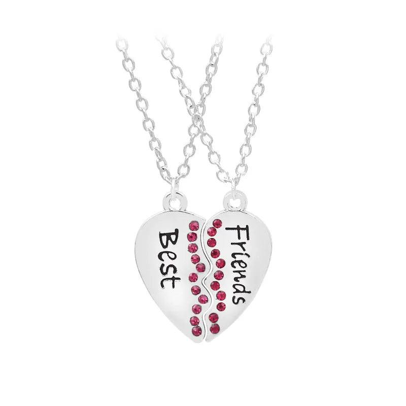 Best Friends Forever Christian Heart Stainless Steel Alloy Zircon Pendant Necklace Cute Design Unisex for Anniversary Occasion