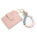 Minimalist Silicone Beads Bracelet Keychain  Pocket Leather Wallet Slim Credit Card Holder Purse for Women