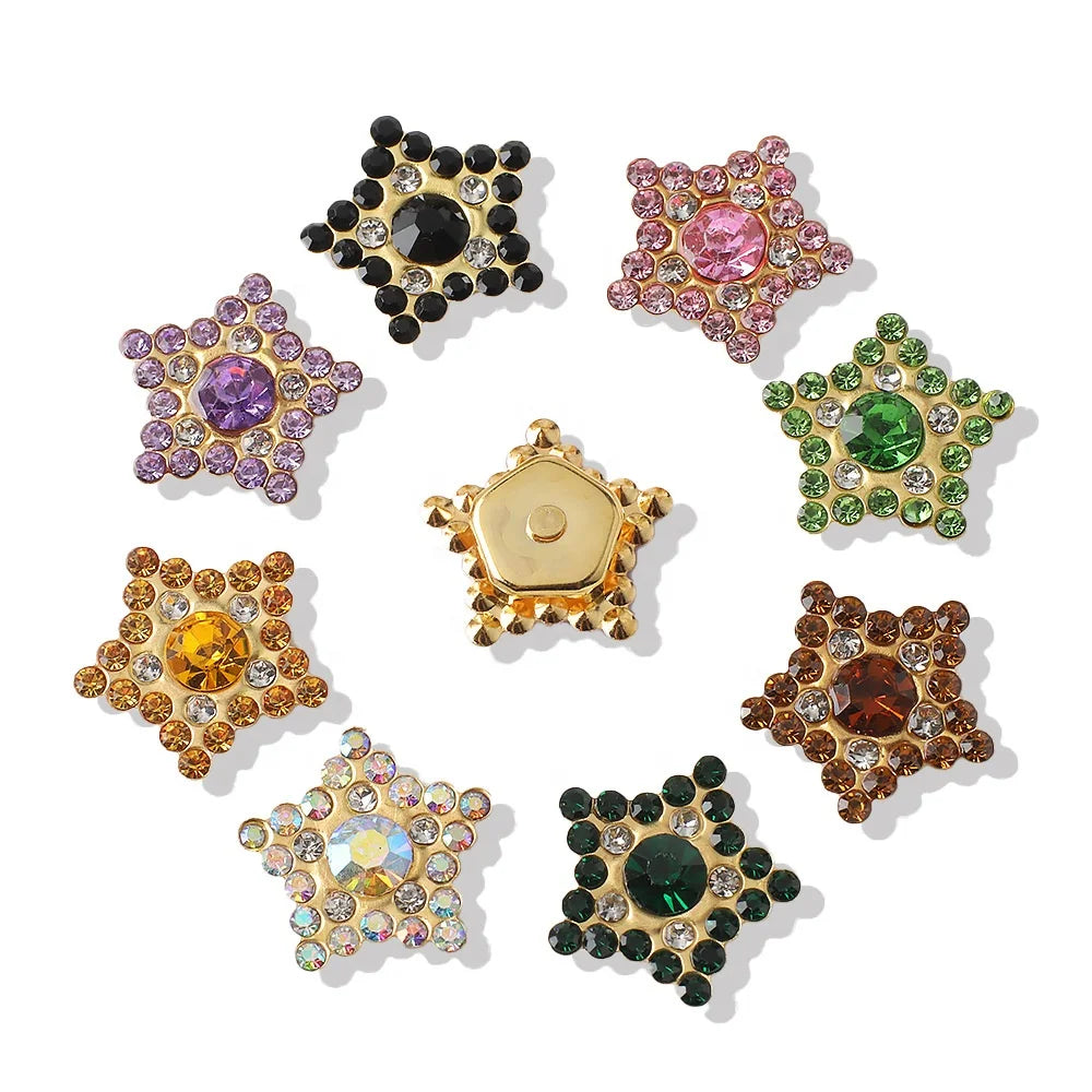 15mm Five-Pointed Star Bicolor Sunflower 3D Square Crystal Glass Sew-on Rhinestones Loose Type for Jewelry Making
