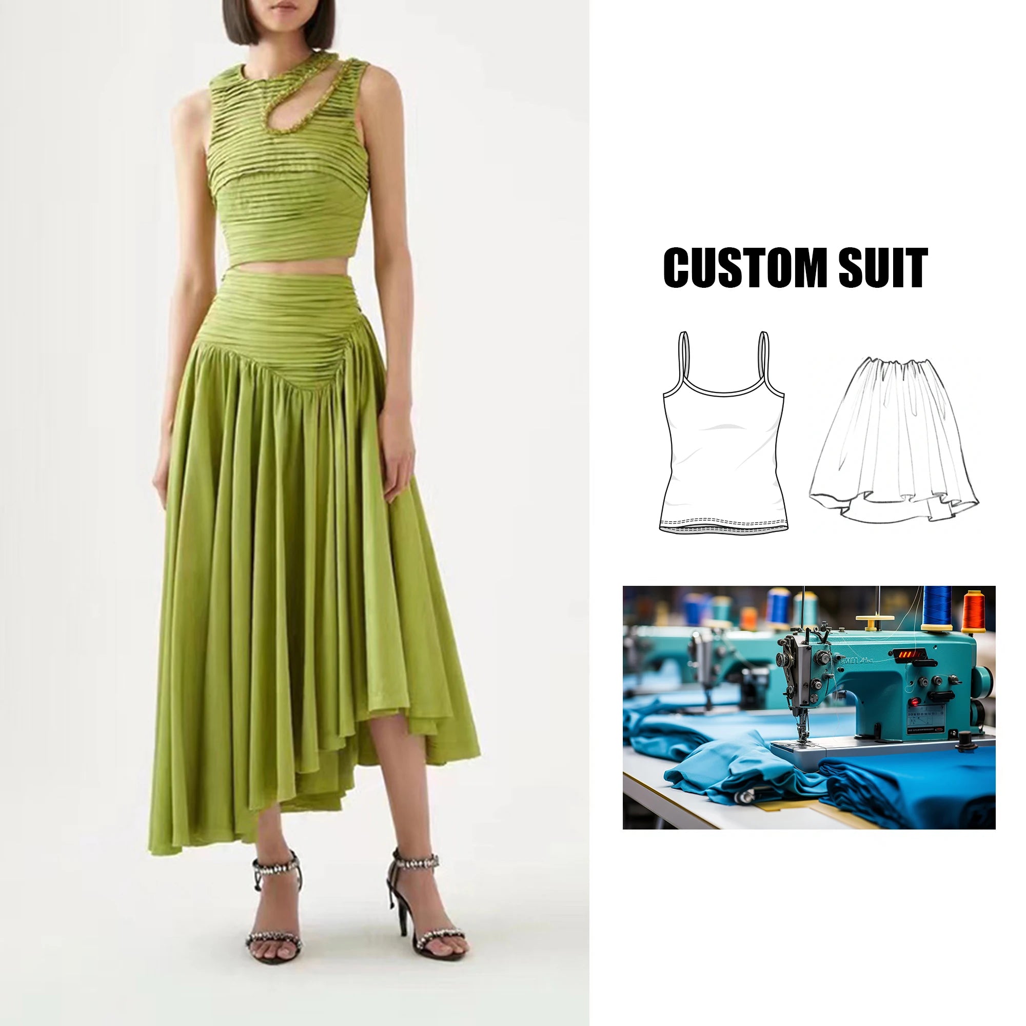 Brand Customization Casual Fashion Two-Piece Set Sexy Strapless Short Top + Ruched Waist-Revealing Skirt for Women Summer