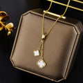 New Fashion Simple Micro-inset Zircon Four-leaf Clover Pendant Titanium Steel Clavicle Chain Jewelry