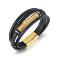 Vintage Punk 18K Gold Plated Stainless Steel Accessories Magnetic Clasp Bracelets Genuine Leather Bangle for Men Jewelry PH1533