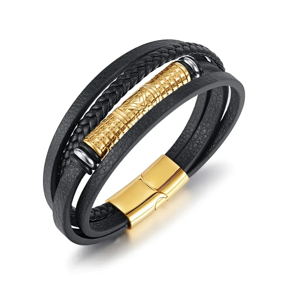 Vintage Punk 18K Gold Plated Stainless Steel Accessories Magnetic Clasp Bracelets Genuine Leather Bangle for Men Jewelry PH1533