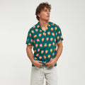 Regular Fit Men's Green Hawaiian Shirt with Van Gogh Print Breathable Summer Casual Short Sleeve Empire Waist Imperio Shop