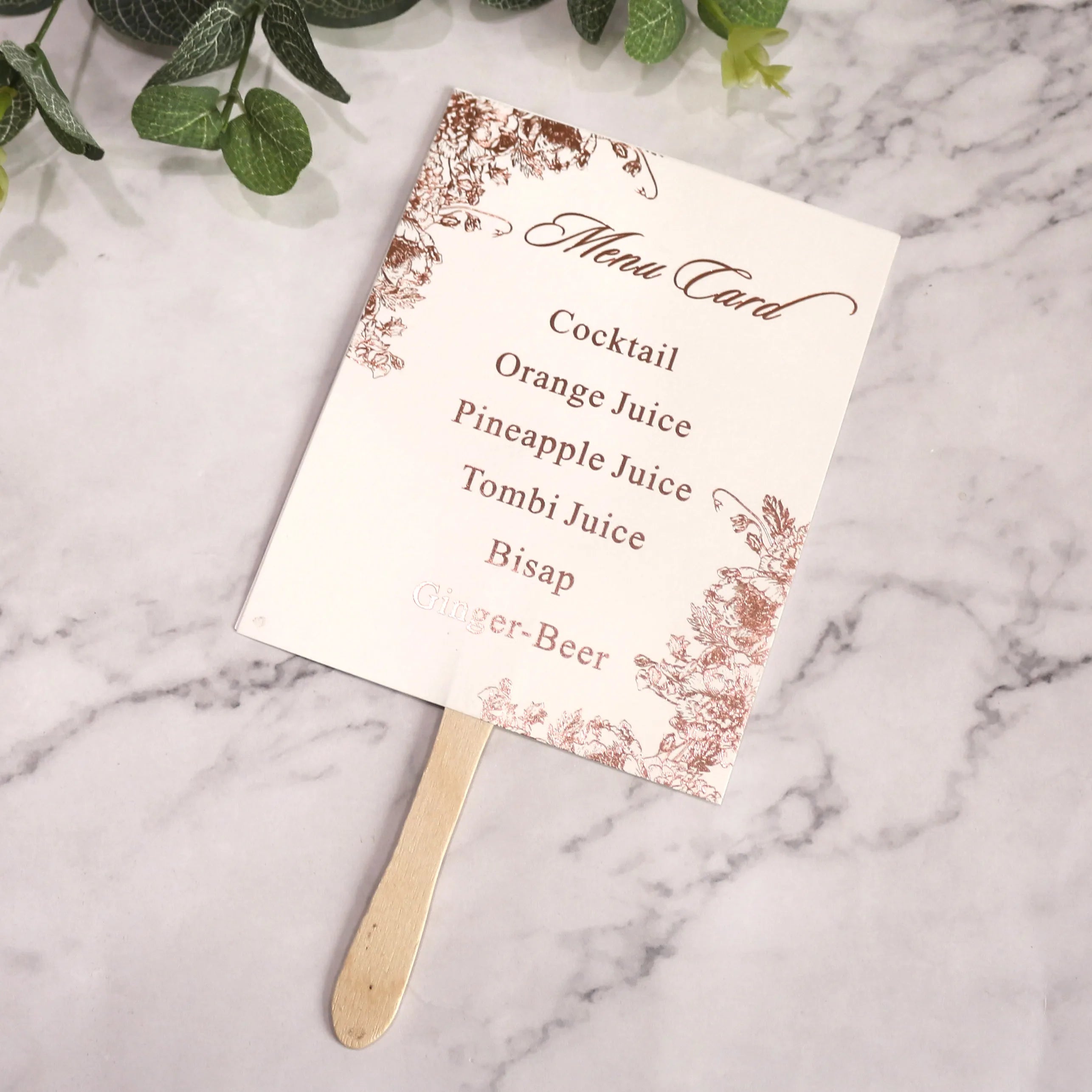 Creative Design Paper Table Menus Place Cards With Wooden Stick Luxury Rose Gold Foil Paper Handmade Wedding Food Menu Card