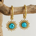 18K Gold Plating Natural Stone Sun Huggie Earrings Stainless Steel Turquoise Stone Earrings