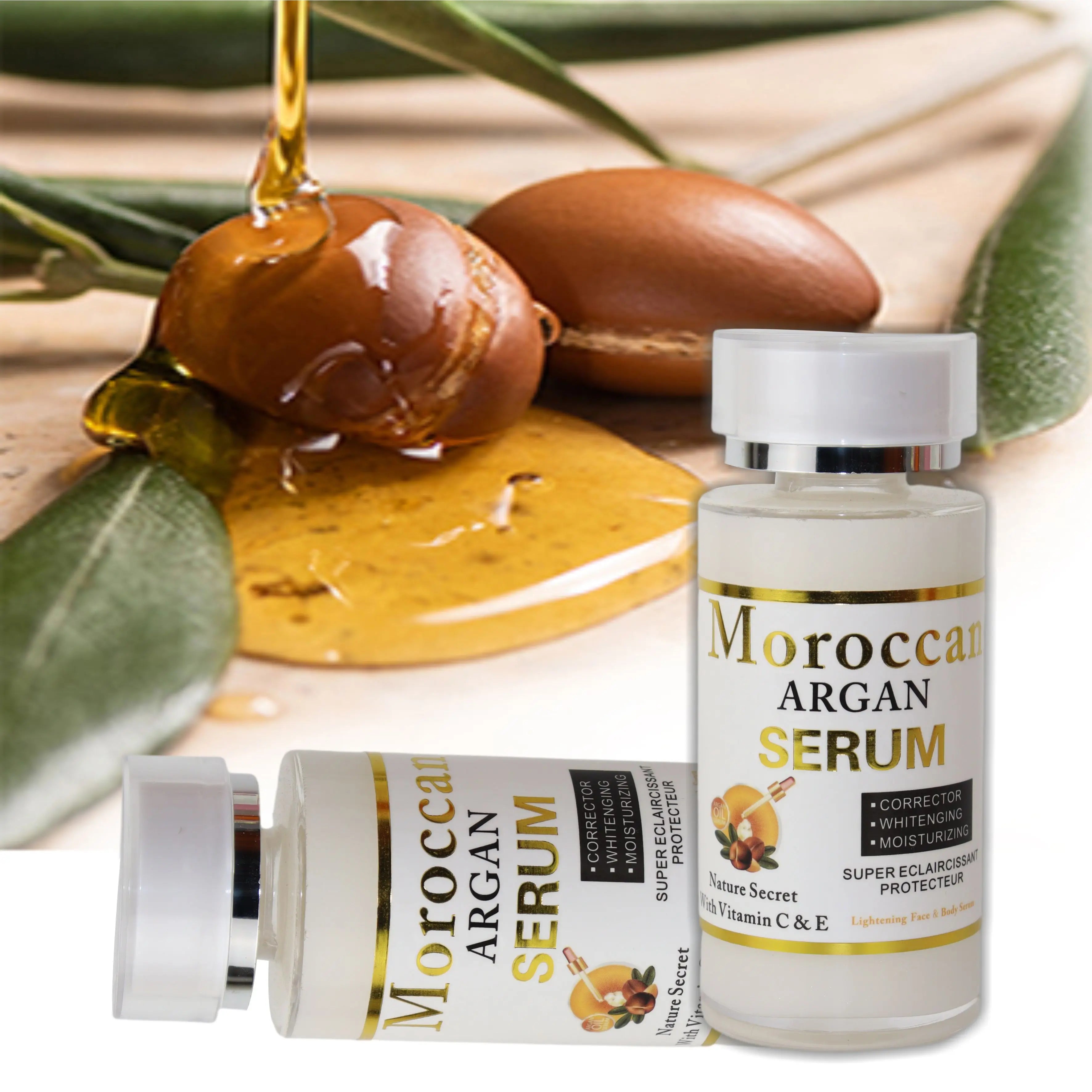 Moroccan Argan Oil Oligopeptides Vitamin C Anti-Aging Pore Shrinking Whitening Brightening Liquid Face Serum Organic Hyaluronic