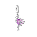 Fit Original Pan Charms Bracelet 925 Silver Pink Zircon Feather Bird Bead for Women Girl Jewelry Party Making
