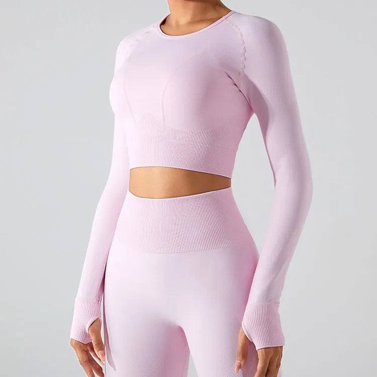2024 New Long Sleeve Sexy Girl Sport Seamless Hot Sex Womens Sports Top Sports Crop Top Wholesale Custom Yoga Top Women