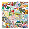 55Pcs Colorful America State Continent Cartoon Graffiti Stickers for Kid Book Table Bottle Wall Decor Map Sticker