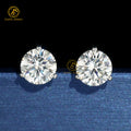 Custom Fine Jewelry Earrings Three Prongs Setting Moissanite Diamond Earrings 6.5mm 1ct 18k Solid Gold Women Stud Earrings