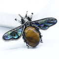 Fashion Small Bee Alloy Inlaid Abalone Shell Gemstone Pendant Brooch Necklace
