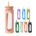 2024 New Arrival Promotional Transparent Bamboo Lid Borosilicate Glass Tumbler Water Bottle With Silicone Sleeve and Straw