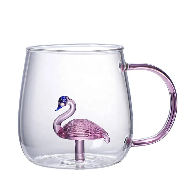 Factory Wholesale Creative 3D Animal Cute High Borosilicate Eco-Friendly Handmade Drinking Glass Coffee Cups with Handle