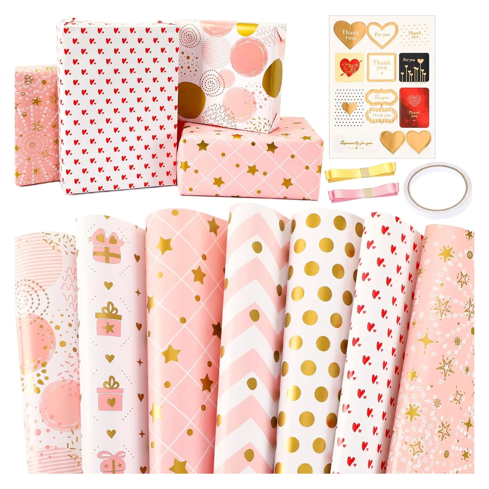 19.7 X 27.6 Inches 7Pcs Mother's Day Valentine's Day Birthday Gift Wrapper Bouquet Wrapping Paper Present Large Wrapping Paper