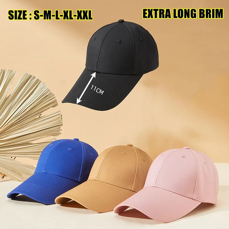 Many Colors Blank Long peak Brim Cotton 6 Panel Baseball Cap Custom Embroidery logo Black Caps for Men