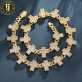 Full CZ 8mm Cross Necklace Hip Hop Gold Plated Brass Prong Setting Zircon Diamond Iced Cross Cuban Link Chain for Men