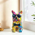 Custom Creative Water Transfer Painting Artwork Animal Sculpture Colorful French Bulldog Statue With Glasses for Home Decor