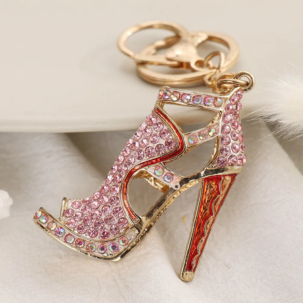 Wholesale Rhinestone High Heels Keychains Woman Bling Keyring Pendant Lady Jewelry Accessories in Bulk