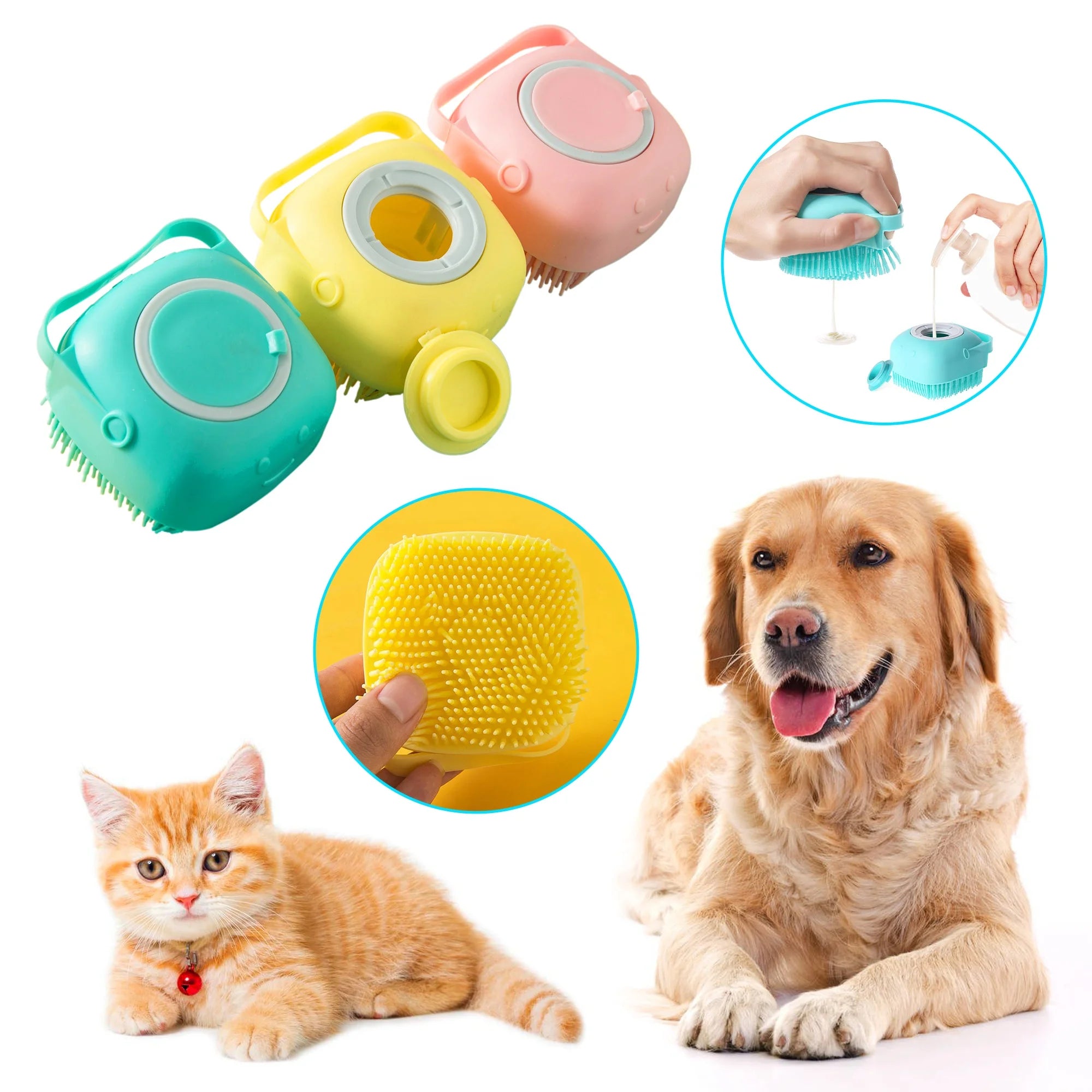 New Dog Cleaning Supplies Bathing Brush Filled With Shower Gel Type Cat Bath Brush