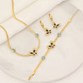 2024 New Arrival 18k Gold Plated Stainless Steel Flower Jewelry Set Necklace Earrings Bracelet Tarnish Free Set for Women