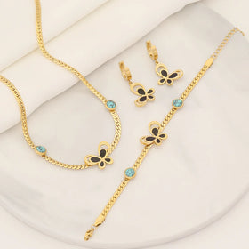 2024 New Arrival 18k Gold Plated Stainless Steel Flower Jewelry Set Necklace Earrings Bracelet Tarnish Free Set for Women
