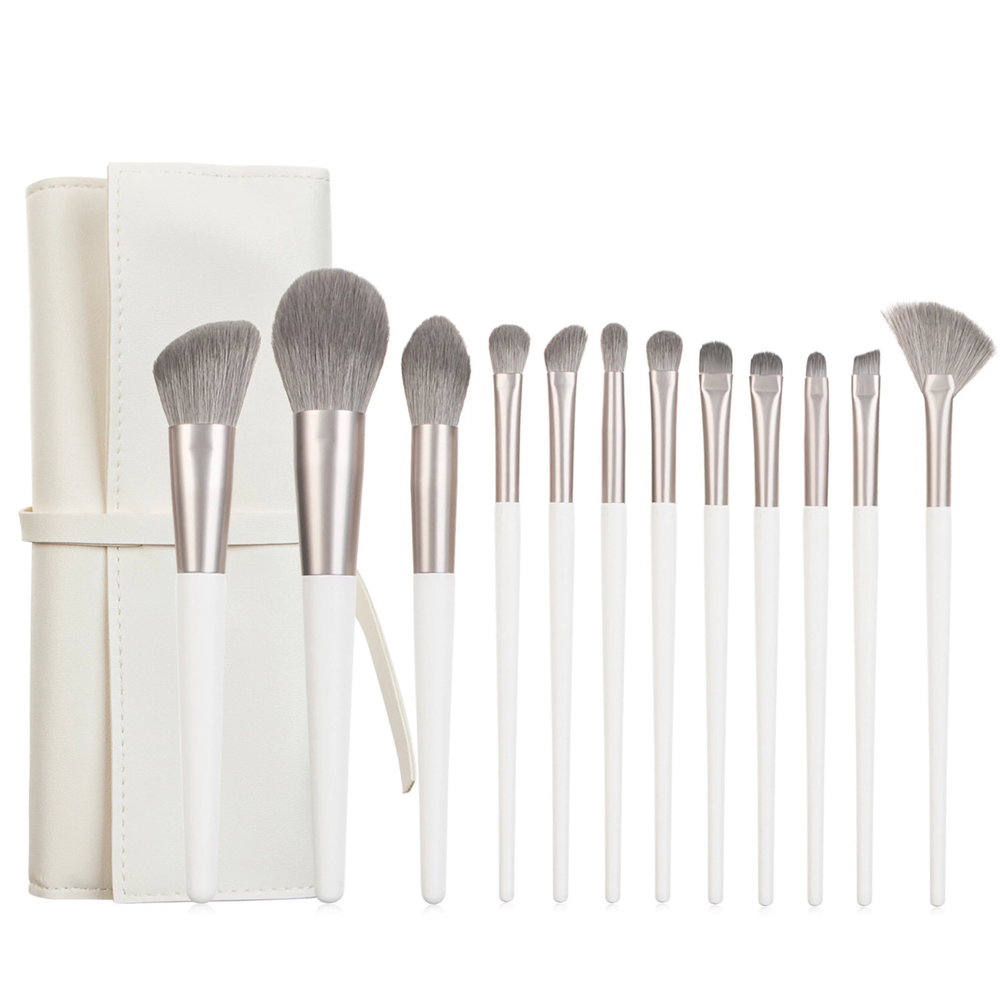 Custom logo 12Pcs White Handle Synthetic Makeup Brush Set Makeup Brushes with Bag