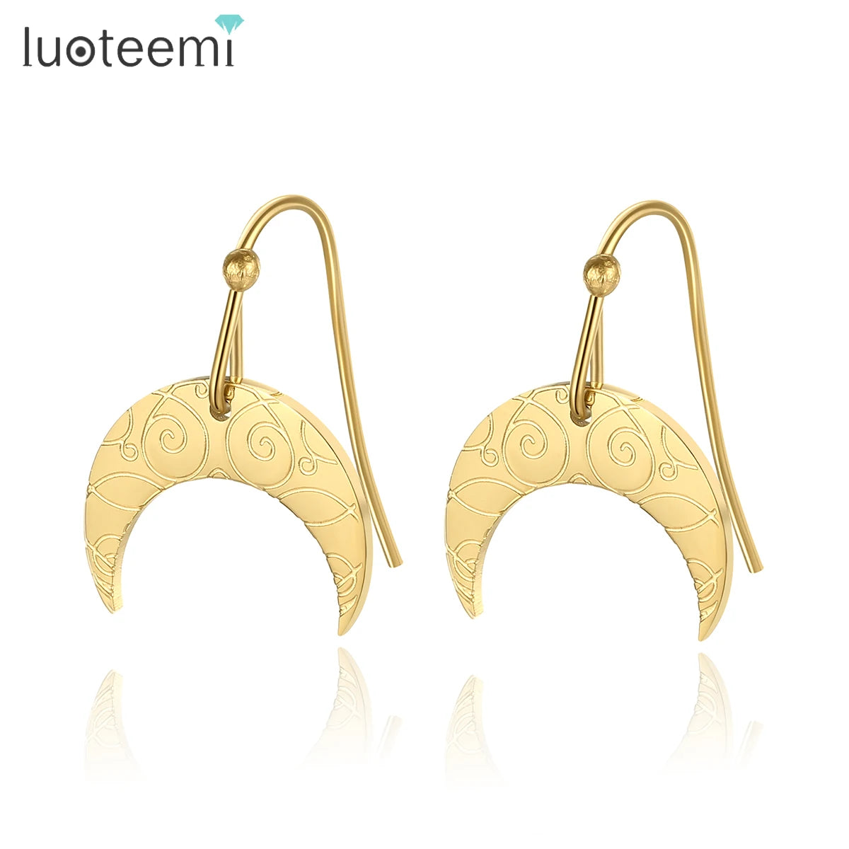 SP-LAM Croissant Earring Vintage Jewelry Designer Fashion Modern Drop Plated Gold Hoop Stainless Steel Earring