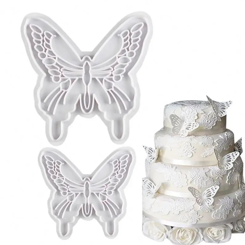 2pcs Butterfly Cookie Plunger Cutters Mould Baking Tools Pastry Slicer