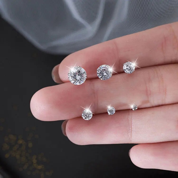SC Stackable Hypoallergenic Mini Diamond Ear Studs 3mm 4mm 5mm 6mm 7mm 8mm Round CZ Sterling Silver Stud Earrings for Girls