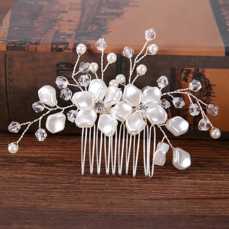 Bridal Hair Comb Handmade Pearl Flower Headdress Wedding Bridal Hair Accessories