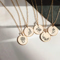 EManco Romantic Birth Flower Round Engraved Pendant Necklace Custom Disc Pendant for Lover Women Gift Jewelry