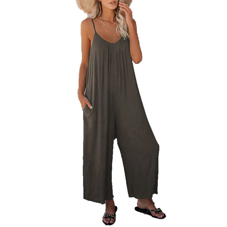 Custom Logo Plus Size Women Sleeveless Rompers One Piece Jumpsuit Loose Pants Casual Big Leg Female Overalls Playsuits