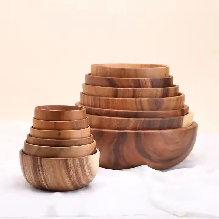 Acacia Wood Whole Bowl Large Small Natural Wood Rice Bowls Tableware Hotel Restaurant Kitchen Food Use