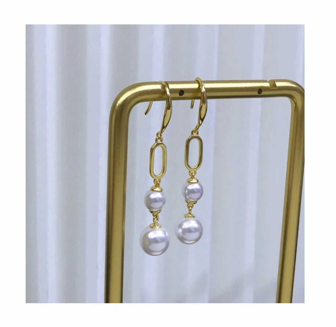 E2125 6-9mm DIY Natural Freshwater Pearl Charm Earrings Mounting Accessory 925 Sterling Silver Gold Plated  Jewelry for Women