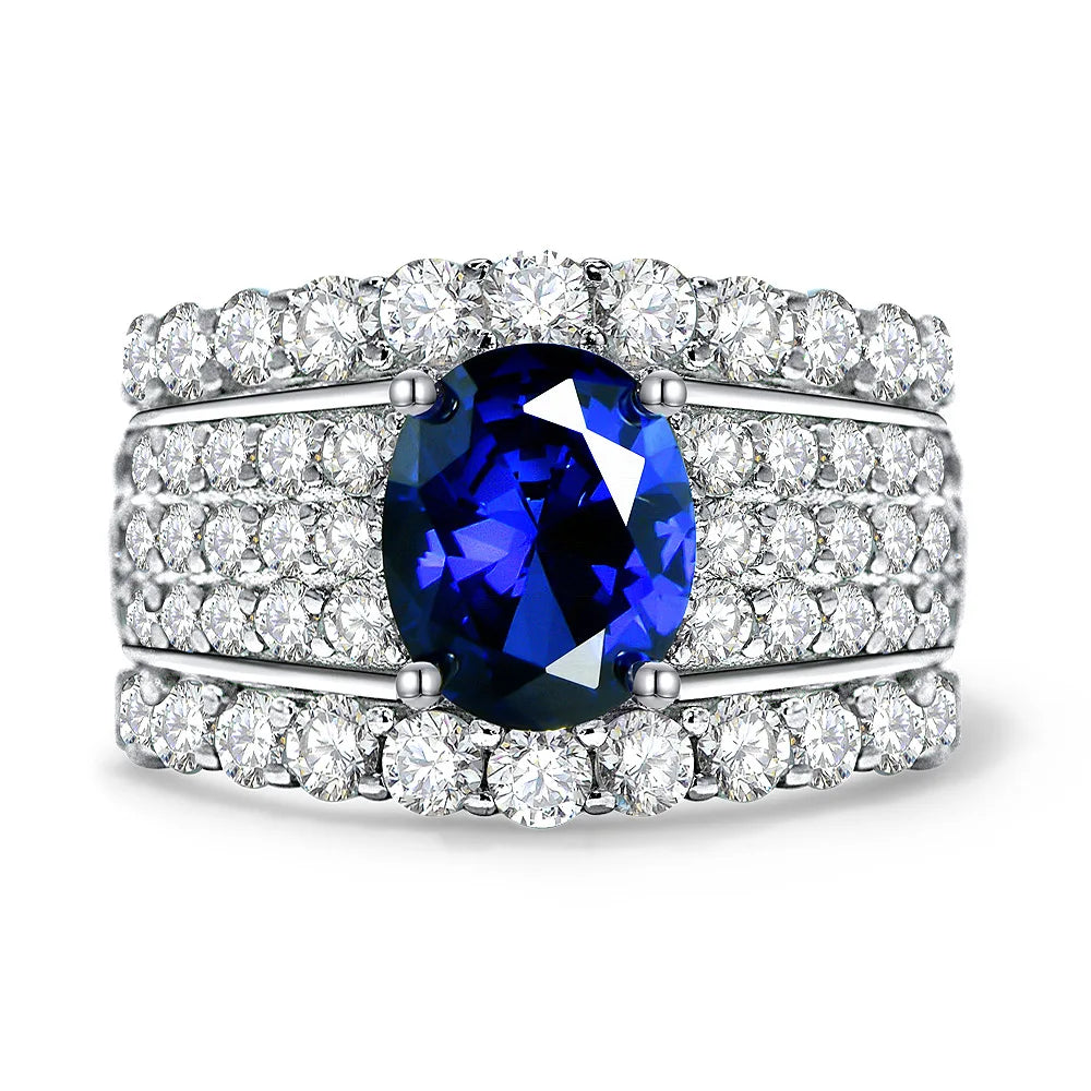 2022 New 925 Sterling Silver 2 Carat High Carbon ZIRCON Ring Oval 7*9mm European and American Luxury Sapphire Rings