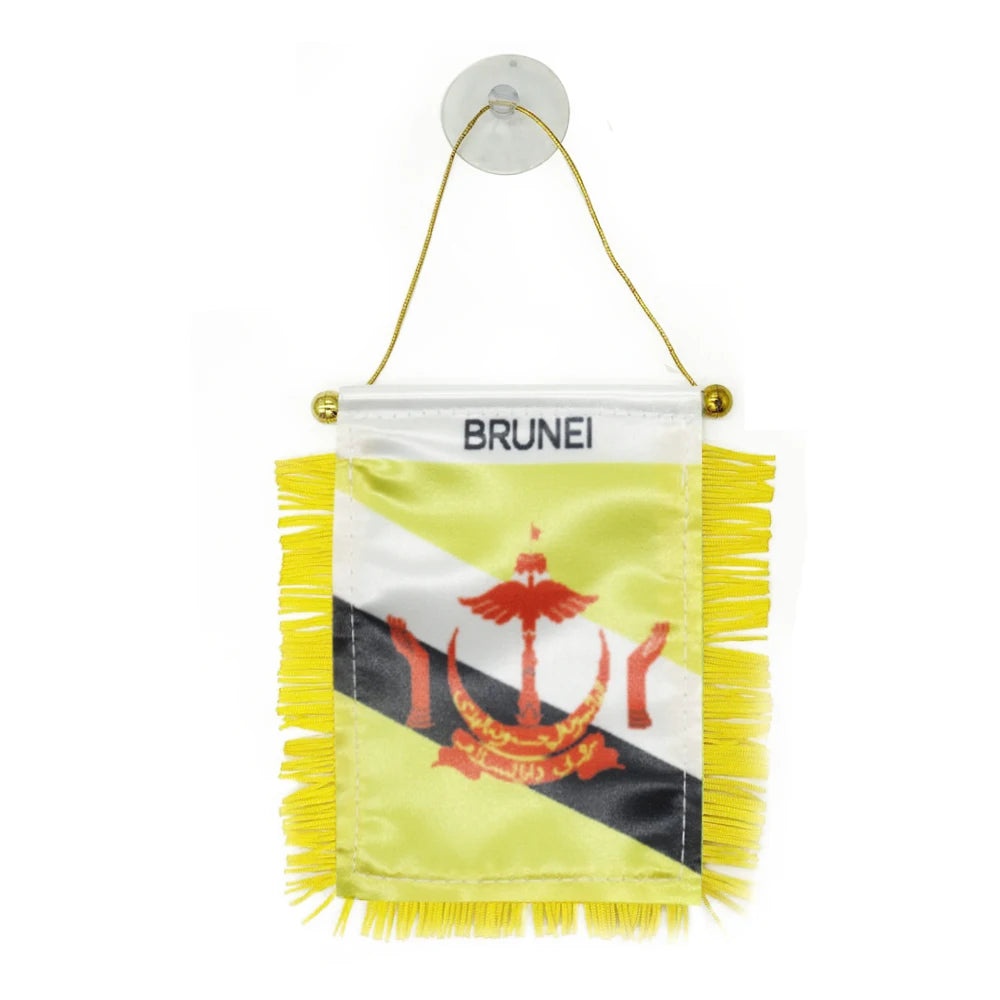 Custom Logo Digital Printing Satin Material Hanging  Brunei Pennant Flag for Car Rearview Mirror and Home Decoration