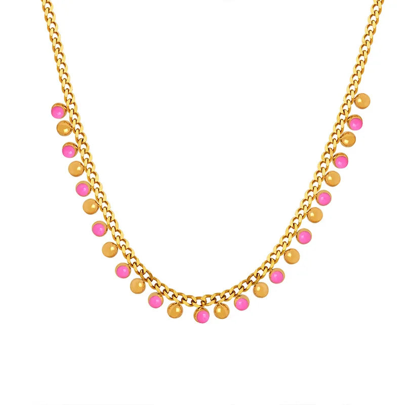 New Arrival 316 Stainless Steel Choker Necklace Water Resistant Gold Plated Purple Enamel Ball Charm Necklace