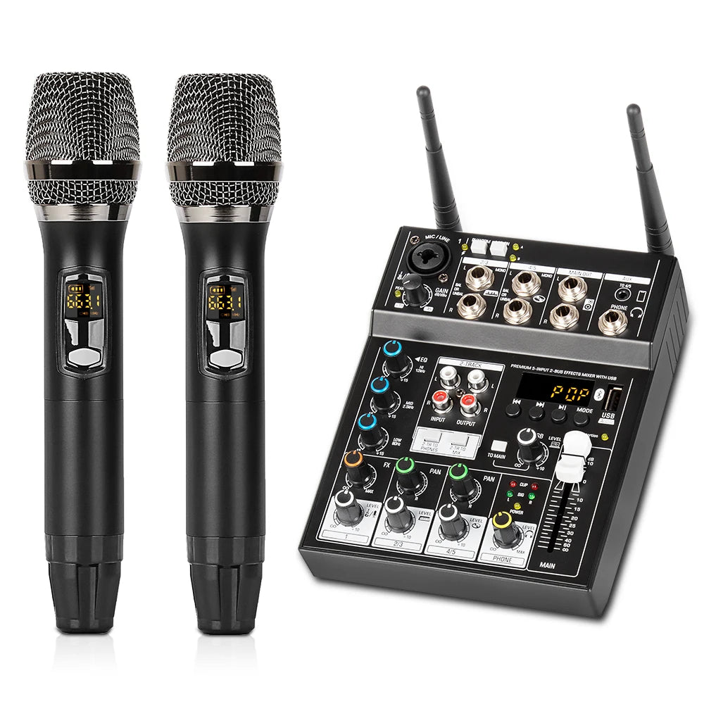 UF6-M 2 Wireless Microphone 4 Channel Digital Mini Audio Mixer for Home Stage Performance Live Recording