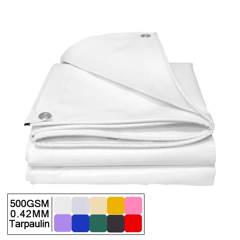 500GSM White PVC Tarpaulin Canopy Covering Rainproof Cloth Courtyard Pavilion Balcony Garage Building Covering Awning Cover