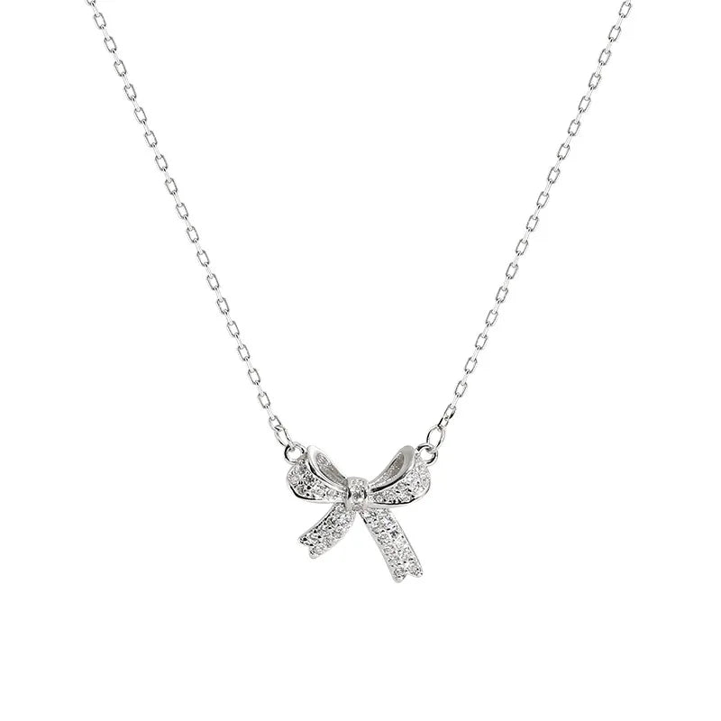 Wholesale New Fashion Jewelry Chain 925 Silver Bowknot Zircon Necklace for Women